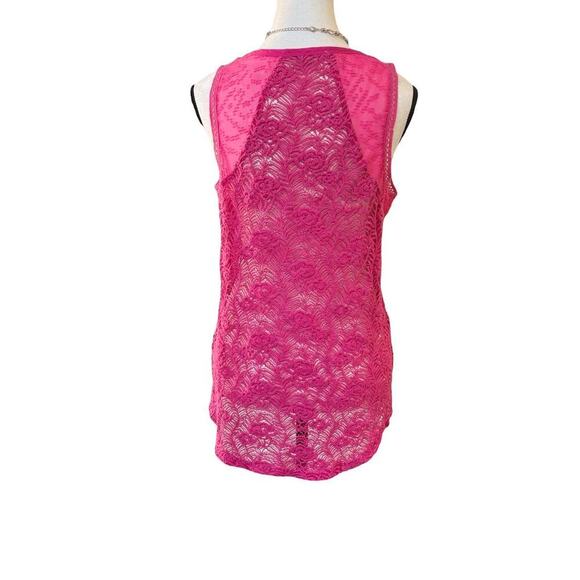 Y2K VTG. MISS ME PINK LACE CROCHET SHEER BEADED TOP BLOUSE MEDIUM - Picture 7 of 8
